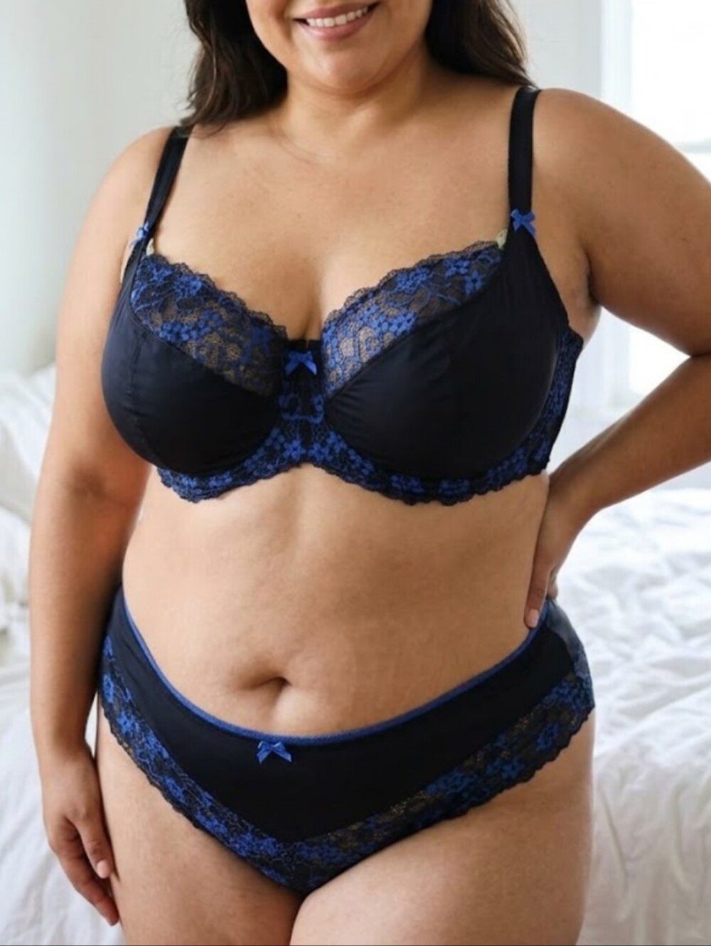 Adore Me Zita unlined breathable bra Lace Floral blue and black size 46DD